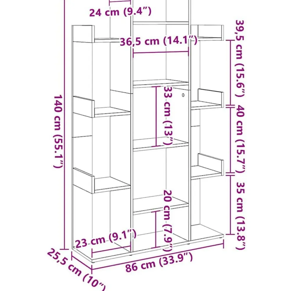 vidaXL Estanterías-Estantería librería madera contrachapada 86x25,5x140 cm
