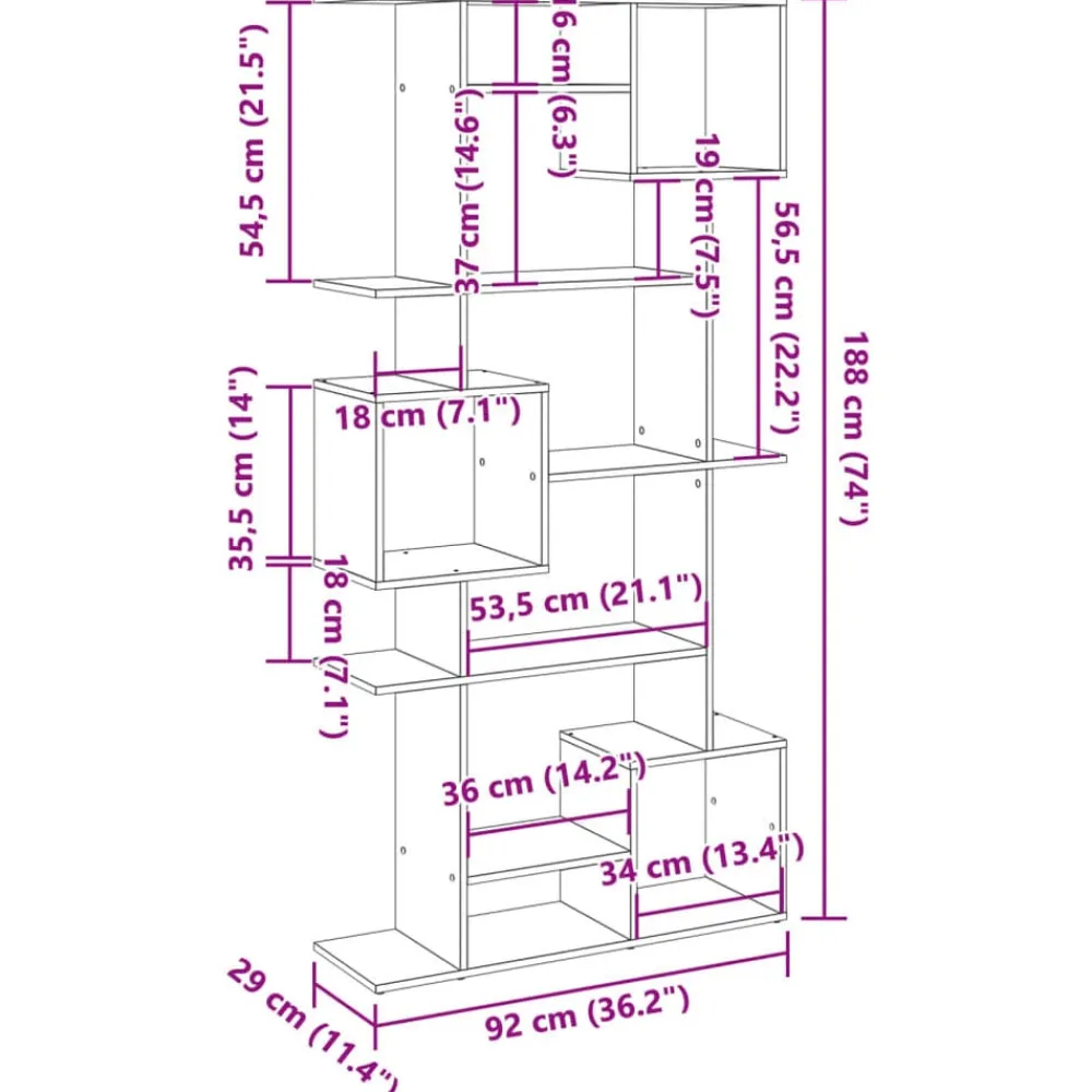 vidaXL Estantería madera contrachapada gris hormigón 92x29x188 cm Gris hormigón Best