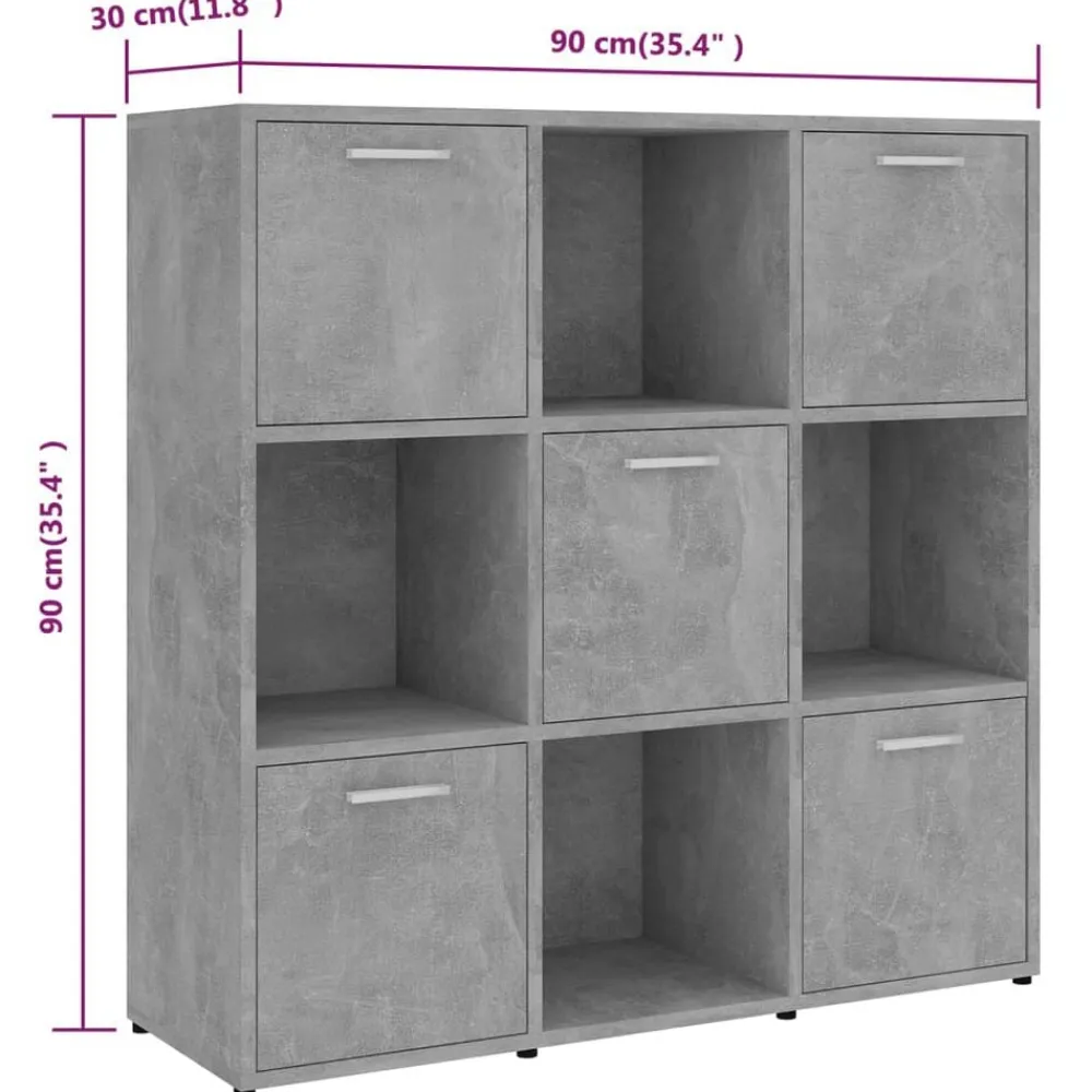 vidaXL Estantería madera contrachapada gris hormigón 90x30x90 cm Gris hormigón New