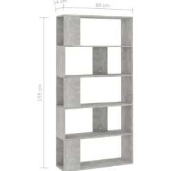 vidaXL Estanterías-Estantería madera contrachapada gris hormigón 80x24x159cm