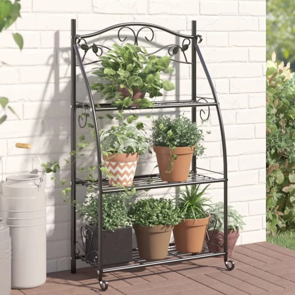 vidaXL Jardín-Estantería para flores acero negro 56x30x96 cm