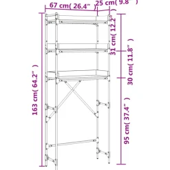 vidaXL Estantería para lavadora madera ingeniería negra 67x25x163 cm Negro