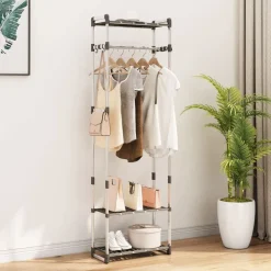 vidaXL Accesorios De Bricolaje-Estantería para ropa 3 alturas aluminio plateado 59x29x192 cm