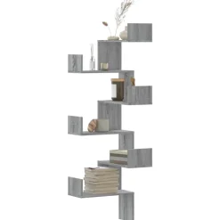 vidaXL Estantería pared de esquina madera 45x45x147 cm Gris sonoma