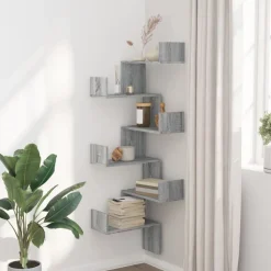 vidaXL Estantería pared de esquina madera 45x45x147 cm Gris sonoma