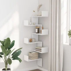 vidaXL Estantería pared esquina madera ingeniería 45x45x147 cm Blanco Outlet