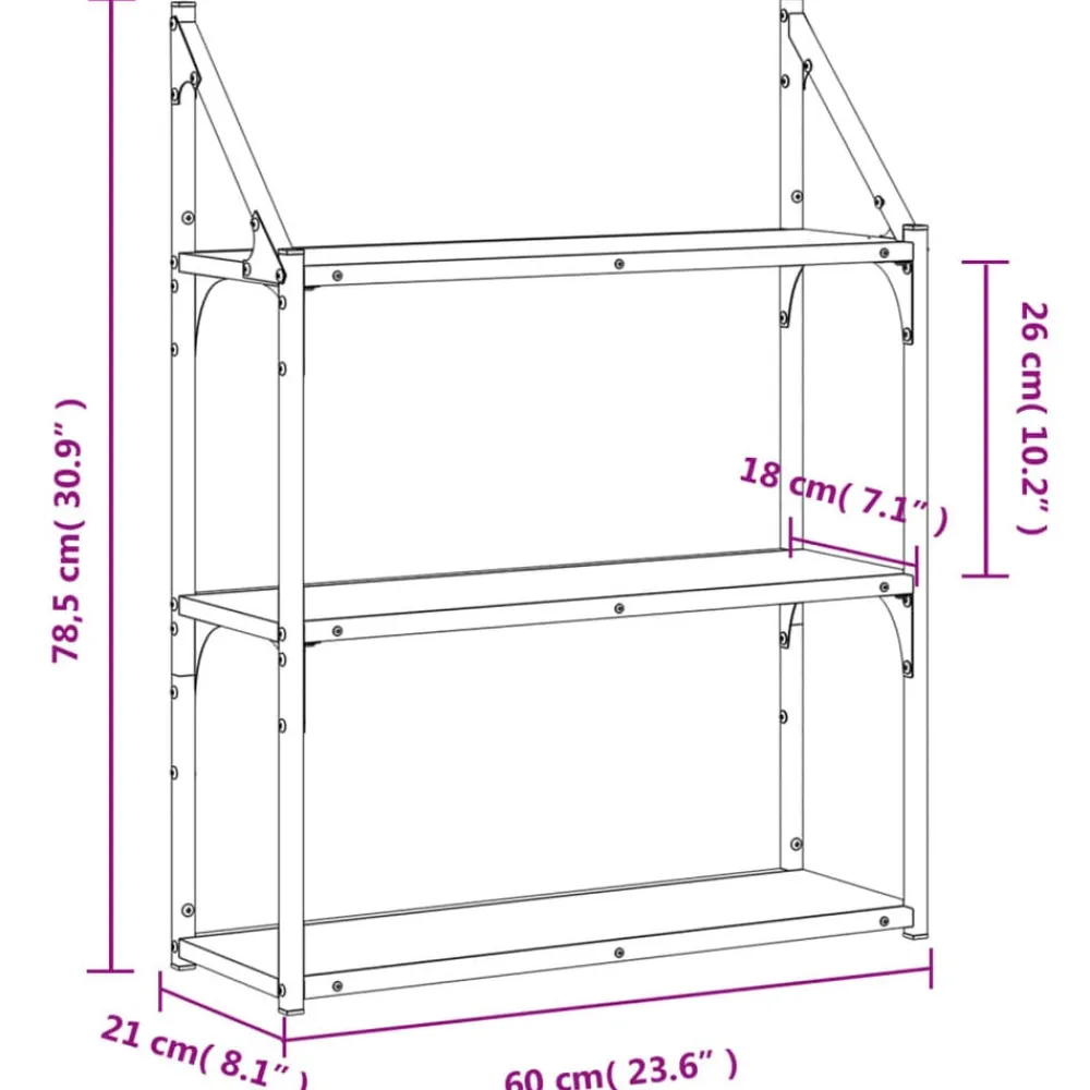 vidaXL Estantería pared madera ingeniería 60x21x78,5 cm Roble ahumado Discount