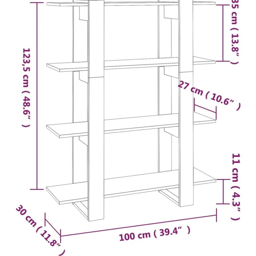vidaXL Estanterías-Estantería/divisor de espacios 100x30x123,5 cm