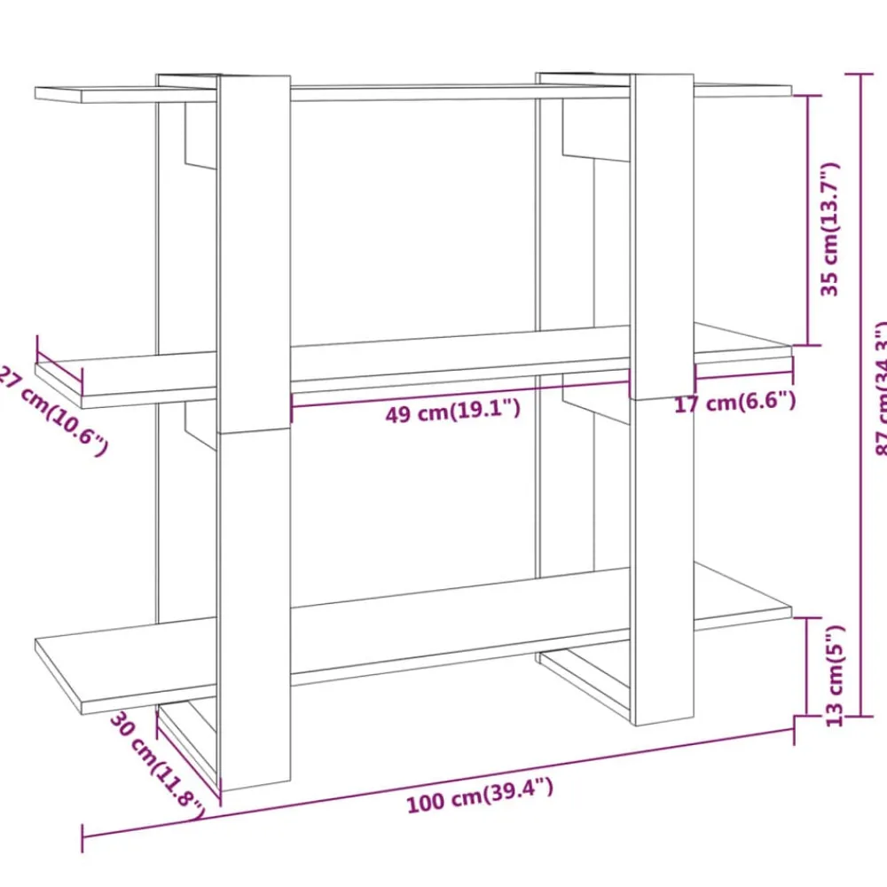 vidaXL Estanterías-Estantería/divisor de espacios 100x30x87 cm