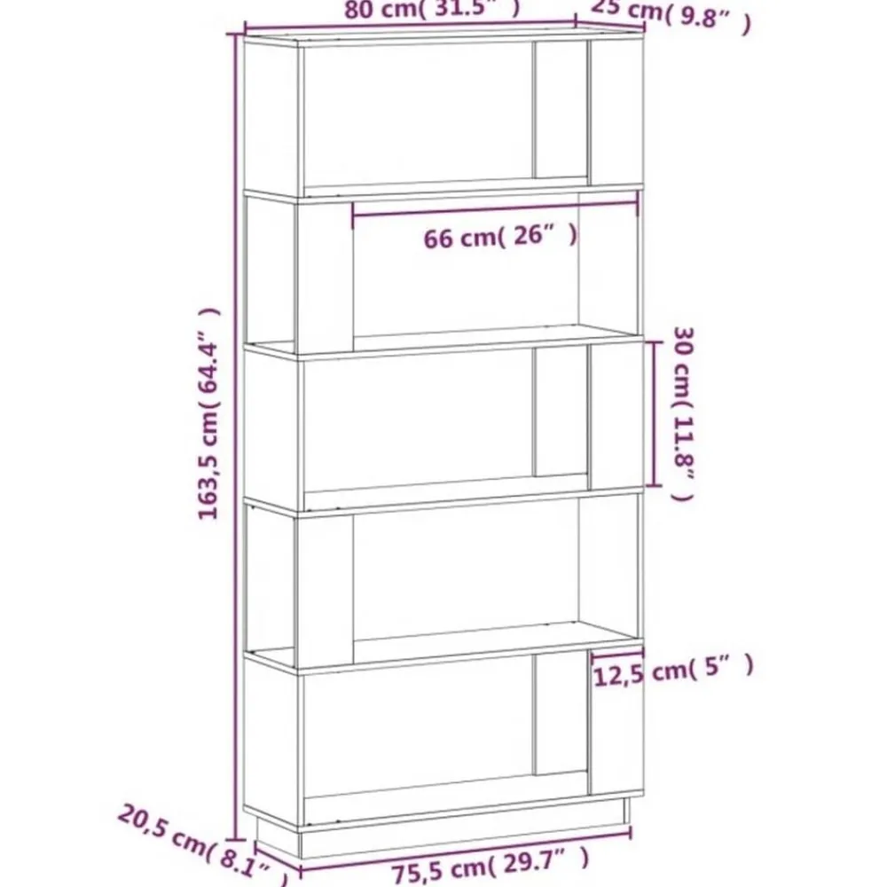 vidaXL Estanterías-Estantería/divisor de espacios madera pino 80x25x163,5cm