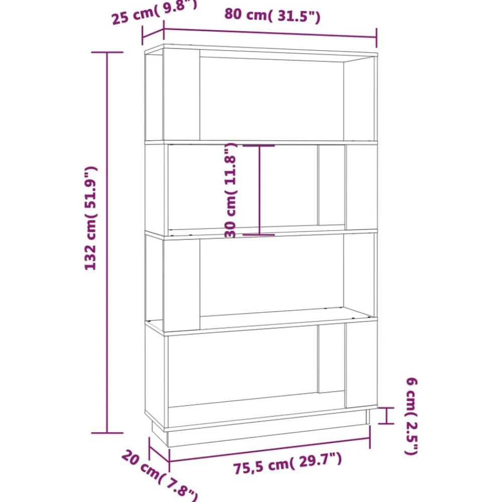vidaXL Estanterías-Estantería/divisor madera de pino marrón miel 80x25x132 cm