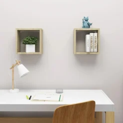 vidaXL Estantes cubo de pared 2 unidades 30x15x30 cm Roble Sonoma