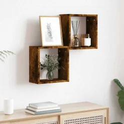 vidaXL Estantes cubo de pared 2 unidades 30x15x30 cm Roble ahumado New