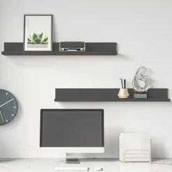vidaXL Estantes de pared 2 uds madera maciza de pino 80x11x9 cm Gris Sale