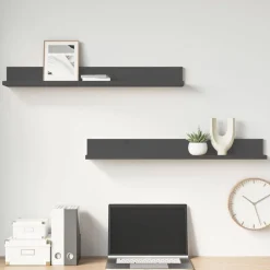 vidaXL Estantes de pared 2 uds madera maciza de pino 80x11x9 cm Gris Sale