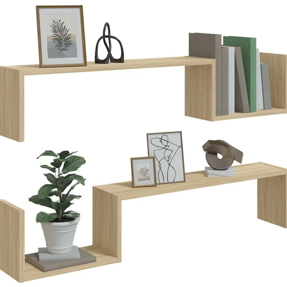 vidaXL Estantes de pared 2 uds madera de ingeniería roble 100x15x20 cm Roble Sonoma Best