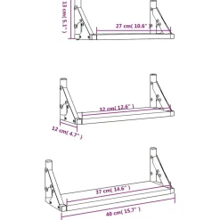 vidaXL Estanterías-Estantes de pared 3 pzas madera de ingeniería