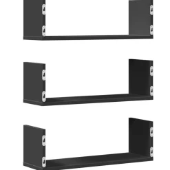 vidaXL Estantes de pared 3 uds madera de ingeniería 58x18x18 cm Negro Sale