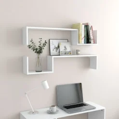 vidaXL Estantes de pared 2 uds madera contrachapada 100x15x20cm Blanco Outlet