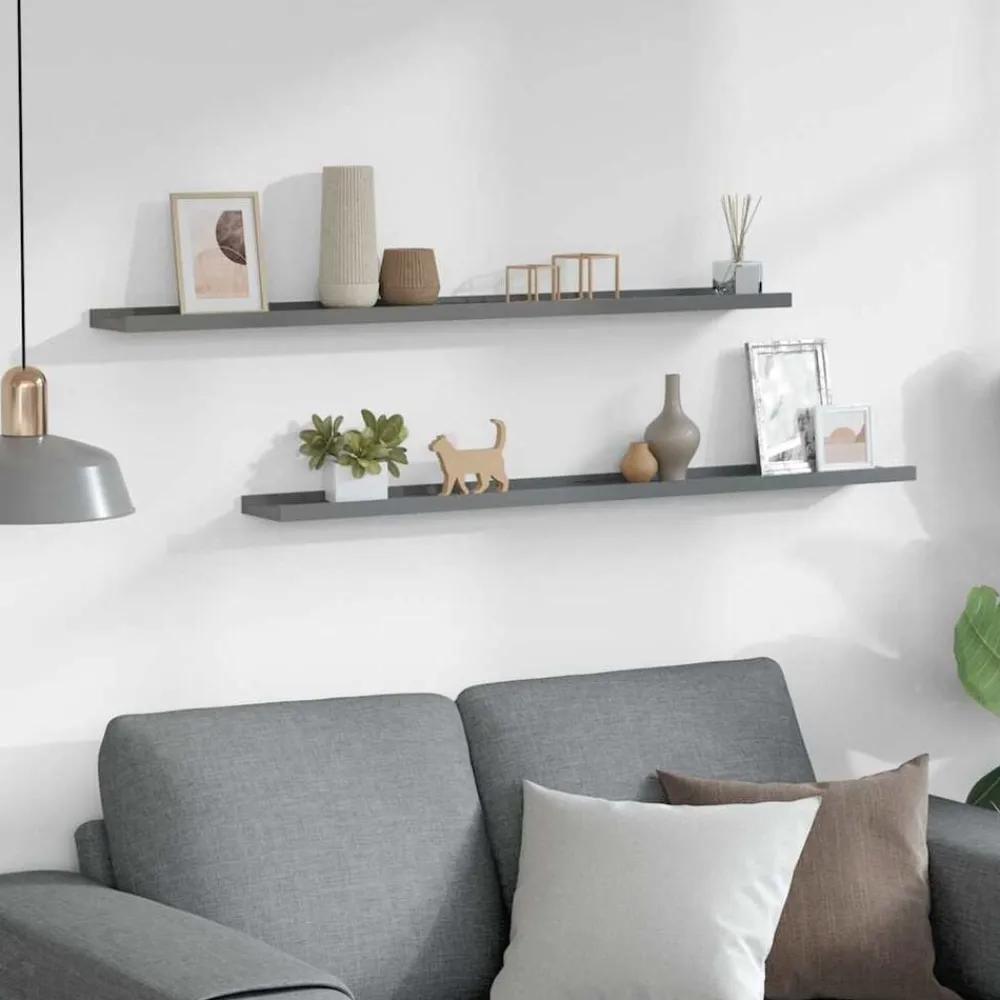 vidaXL Estantes de pared 2 unidades 100x9x3 cm Gris New