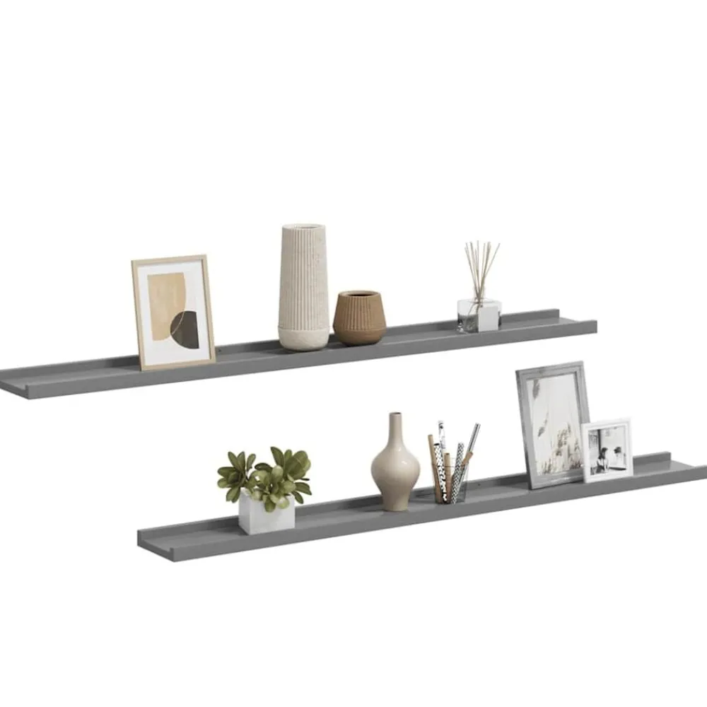 vidaXL Estantes de pared 2 unidades 100x9x3 cm Gris New