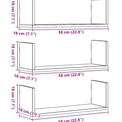 vidaXL Estanterías-Estantes de pared 3 uds madera ingeniería envejecida 58x18x18cm