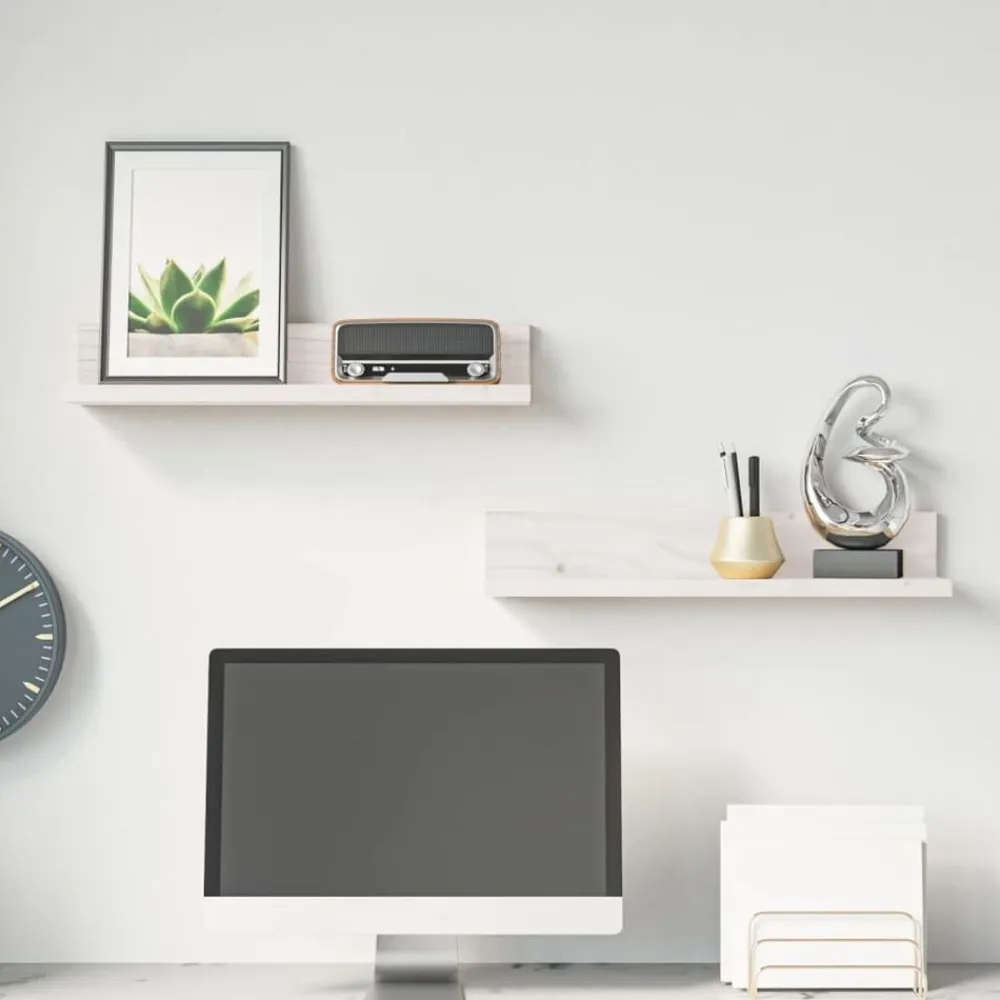 vidaXL Estantes de pared 2 uds madera maciza de pino 50x11x9 cm Blanco Sale