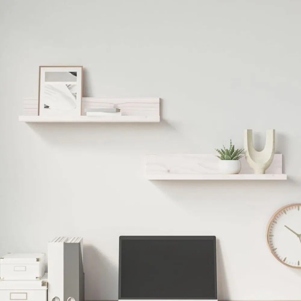 vidaXL Estantes de pared 2 uds madera maciza de pino 50x11x9 cm Blanco Sale