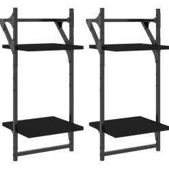vidaXL Estanterías-Estantes de pared 2 niveles con barras 2 uds 30x25x65 cm