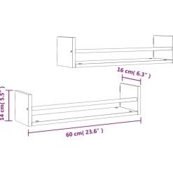 vidaXL Estantes de pared con barras 2 uds 60x16x14 cm Roble Sonoma Outlet