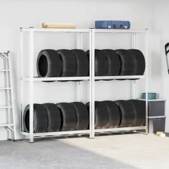 vidaXL Almacenamiento Industrial-Estantes para neumáticos de 2 capas 2 uds acero plateados
