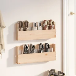 vidaXL Estantes para zapatos de pared 2 uds madera de pino 59x9x23 cm Natural Discount