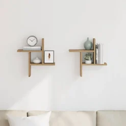 vidaXL Estantes pared 2 uds madera ingeniería artisian 38x12x38 cm Roble Clearance