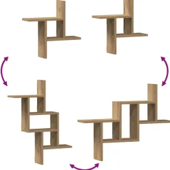 vidaXL Estantes pared 2 uds madera ingeniería artisian 38x12x38 cm Roble Clearance