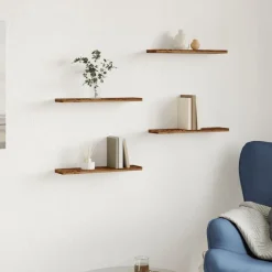 vidaXL Estantes pared 4 uds madera ingeniería envejecida 40x10x1,5 cm Madera antigua Discount