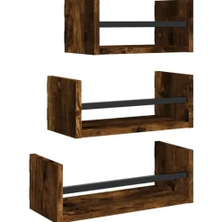 vidaXL Estantes pared con barras 3 pzas madera ingeniería roble humo Roble ahumado Best
