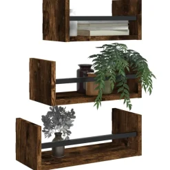 vidaXL Estantes pared con barras 3 pzas madera ingeniería roble humo Roble ahumado Best