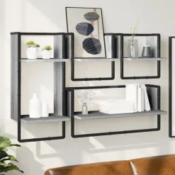 vidaXL Estantes pared con barras 4 pzas madera ingeniería Gris sonoma Outlet