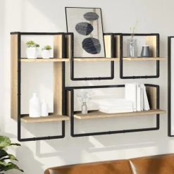 vidaXL Estantes pared con barras 4 pzas madera ingeniería Roble Sonoma Sale