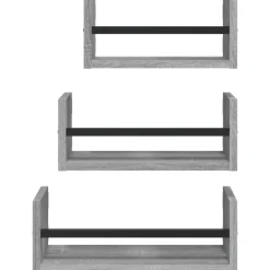 vidaXL Estantes pared con barras 3 pzas madera ingeniería Gris sonoma New