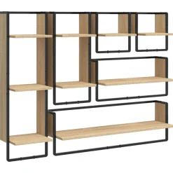 vidaXL Estanterías-Estantes pared con barras 6 pzas madera ingeniería