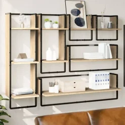 vidaXL Estanterías-Estantes pared con barras 6 pzas madera ingeniería