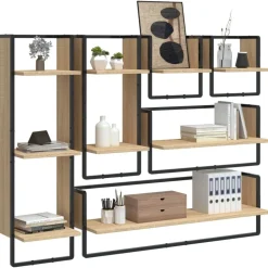 vidaXL Estanterías-Estantes pared con barras 6 pzas madera ingeniería