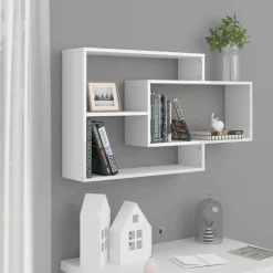 vidaXL Estantes pared madera contrachapada blanco brillo 104x20x58,5cm Blanco brillante Hot