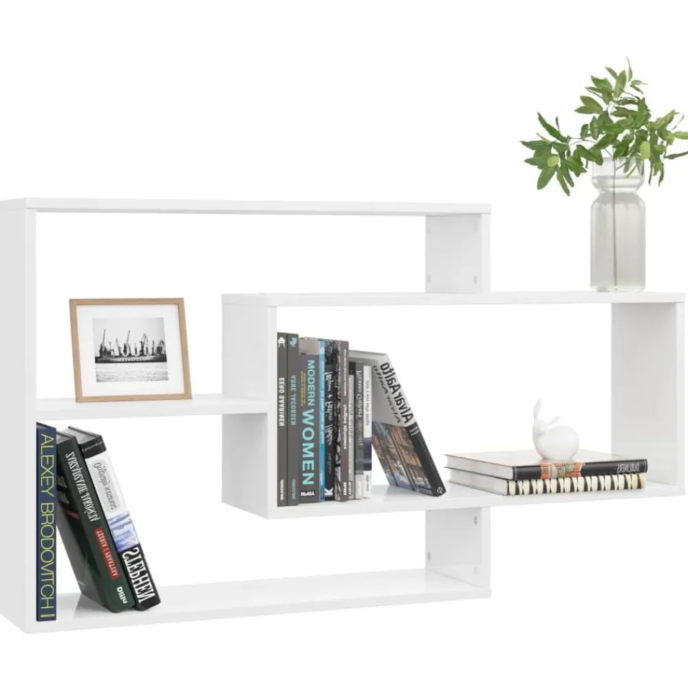 vidaXL Estantes pared madera contrachapada blanco brillo 104x20x58,5cm Blanco brillante Hot
