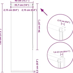 vidaXL Decoración-Estor Enrollable Opaco 40x130 cm Tela Ancho 35,7 cm