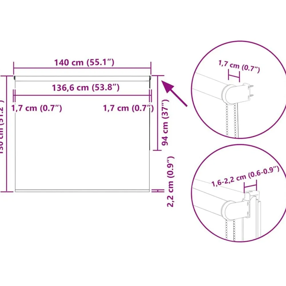 vidaXL Decoración-Estor Enrollable Opaco 140x130 cm Tela Ancho 136,6 cm