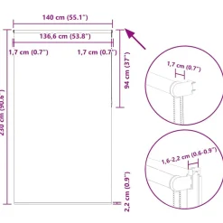 vidaXL Estor Enrollable Opaco 140x230cm Tela Ancho 136,6cm Gris claro New