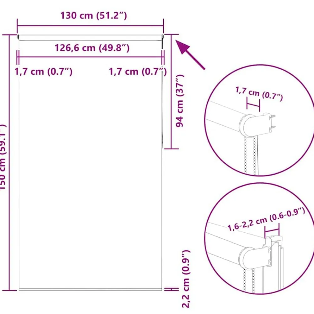 vidaXL Decoración-Estor Enrollable Opaco 130x150 cm Tela Ancho 126,6 cm