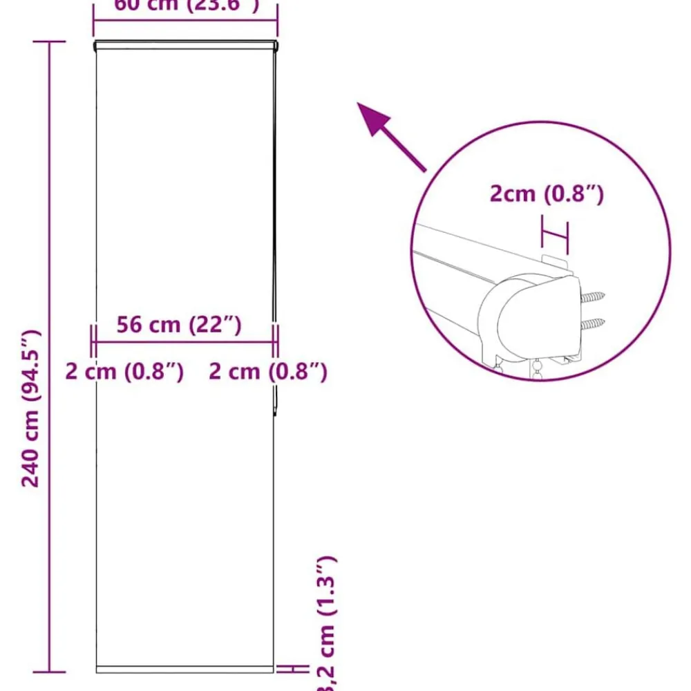 vidaXL Estor enrollable para ducha con casete 60x240cm tela ancho 56cm Blanco Clearance